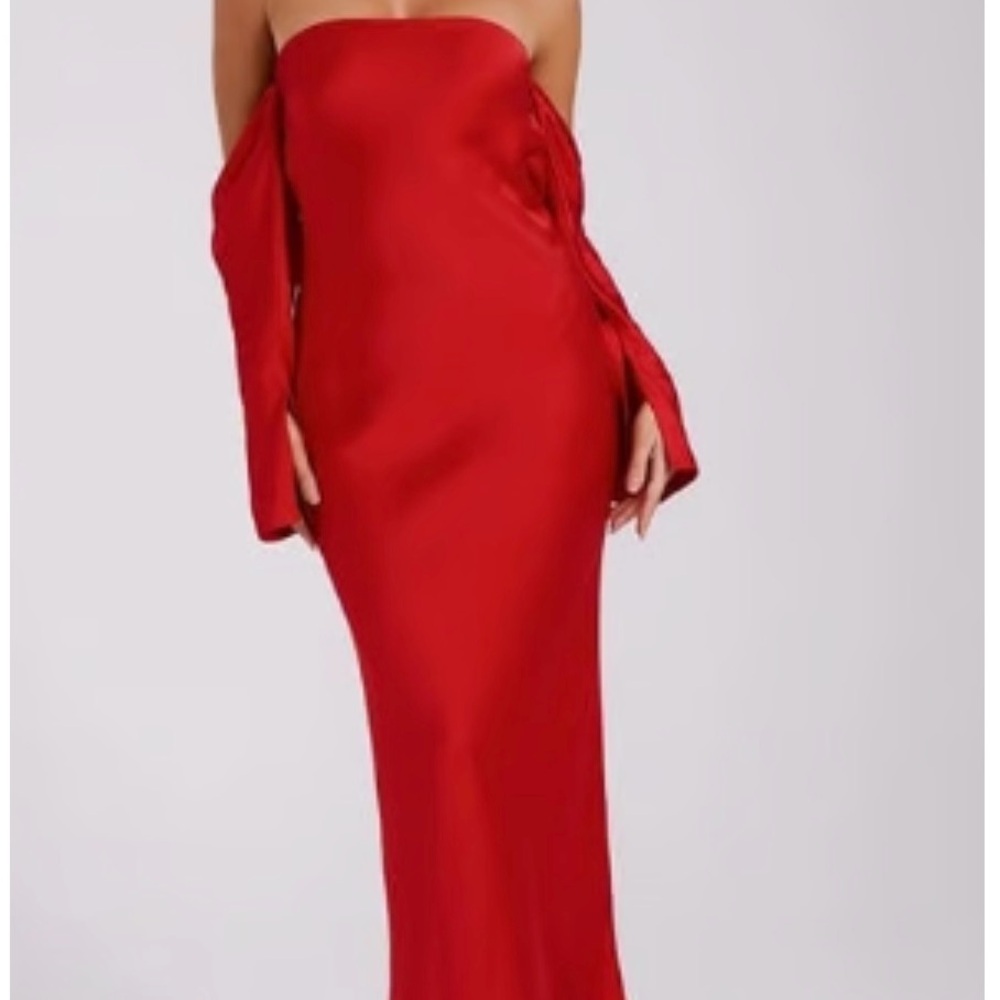 Meshki Vee off shoulder dress- red gown